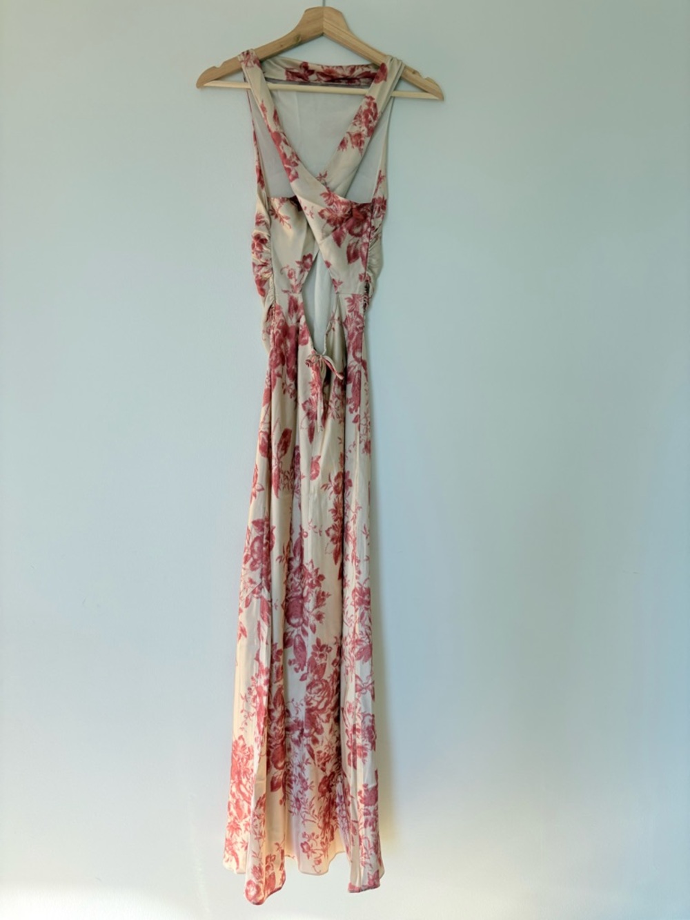 Reformation Anaiis Long Silk Dress Cameo Rose Pink Cream Floral | US 0 UK 4 - Picture 13 of 14
